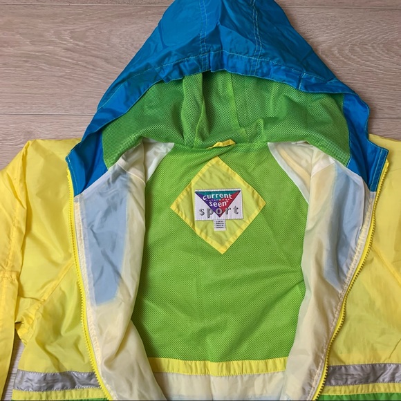 Retro Spring Windbreaker Jacket Current Seen Bright Yellow + Blue - Picture 9 of 10